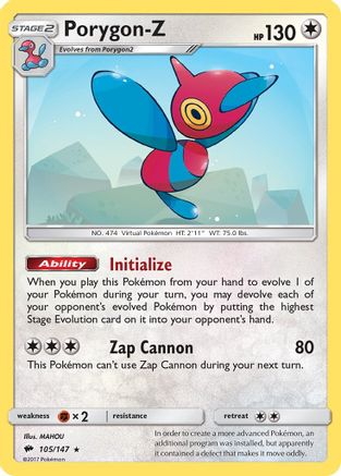 Porygon-Z 105/147 - SM  Burning Shadows Reverse Holofoil - for just $0.17! 