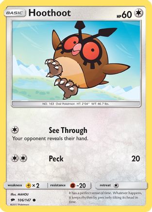 Hoothoot 106/147 - SM  Burning Shadows Reverse Holofoil - for just $0.13! 