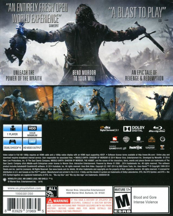 Middle Earth: Shadow of Mordor – PlayStation 4 (PS4) - for just $8.99! 