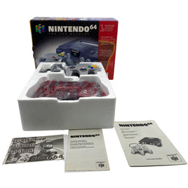 Top view of all contents in Nintendo 64 System with Original Retail Box