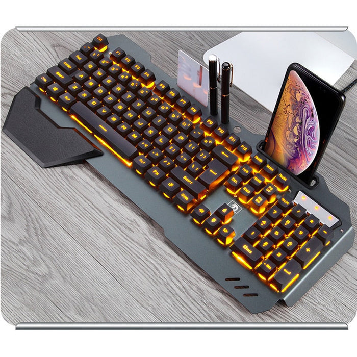 ErgonomicWired Gaming Keyboard with RGB Backlight Phone Holder - for just $65.50! 