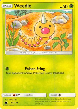 Weedle 001/111 - SM  Crimson Invasion Reverse Holofoil - for just $0.20! 