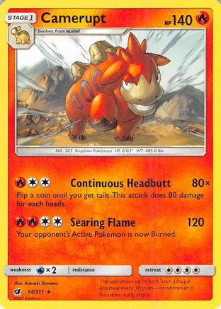 Camerupt 014/111 - SM  Crimson Invasion Reverse Holofoil - for just $0.17! 