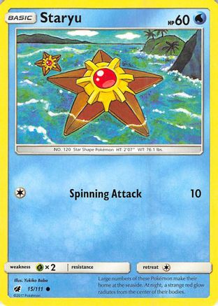 Staryu 015/111 - SM  Crimson Invasion Reverse Holofoil - for just $0.20! 