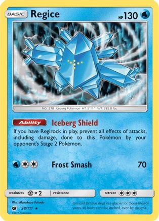 Regice 028/111 - SM  Crimson Invasion Reverse Holofoil - for just $0.33! 