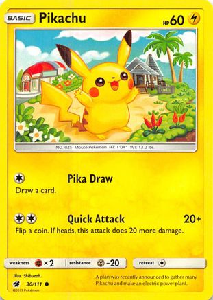Pikachu 030/111 - SM  Crimson Invasion Reverse Holofoil - for just $0.40! 