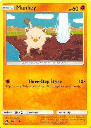 Mankey 050/111 - SM  Crimson Invasion Reverse Holofoil - for just $0.10! 