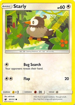 Starly 081/111 - SM  Crimson Invasion Reverse Holofoil - for just $0.05! 