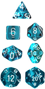 Translucent Poly Teal/White 7-Die Set (revised) - Just $11.98! Shop now at Retro Gaming of Denver