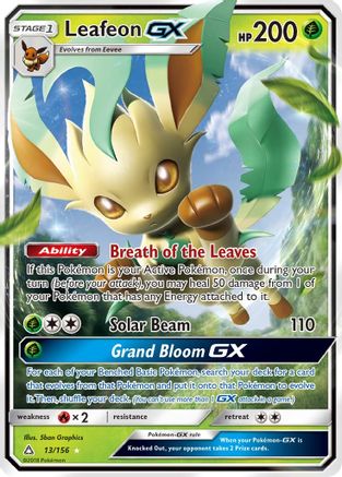 Leafeon GX 013/156 - SM  Ultra Prism Holofoil - for just $2.46! 