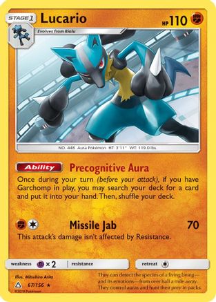 Lucario 067/156 - SM  Ultra Prism Holofoil - for just $0.87! 