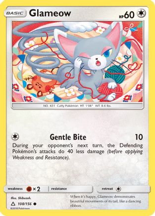 Glameow 108/156 - SM  Ultra Prism Reverse Holofoil - for just $0.50! 