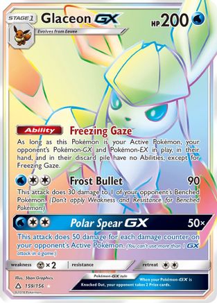 Glaceon GX (Secret Rare) 159/156 - SM  Ultra Prism Holofoil - for just $30! 