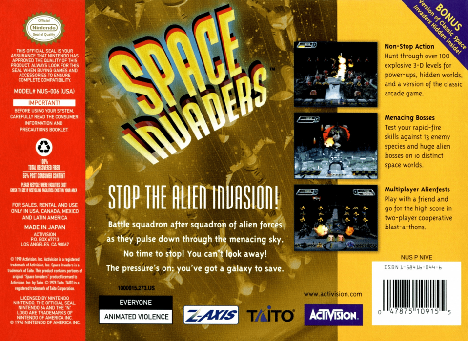 Space Invaders – Nintendo 64 (N64) - for just $22.99! 