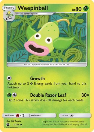 Weepinbell 002/168 - SM  Celestial Storm Reverse Holofoil - for just $0.18! 