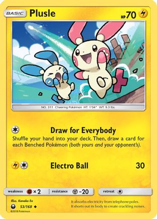 Plusle 053/168 - SM  Celestial Storm Reverse Holofoil - for just $0.28! 