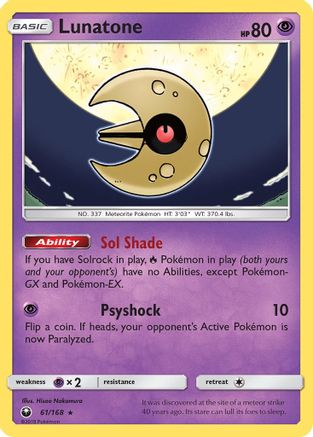 Lunatone 061/168 - SM  Celestial Storm Reverse Holofoil - for just $0.23! 