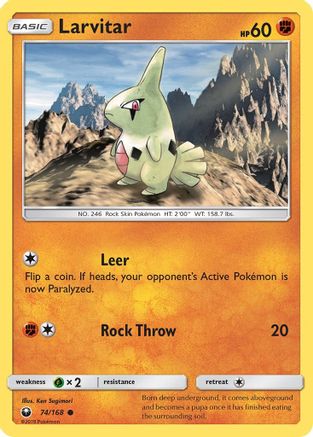 Larvitar 074/168 - SM  Celestial Storm Reverse Holofoil - for just $0.05! 