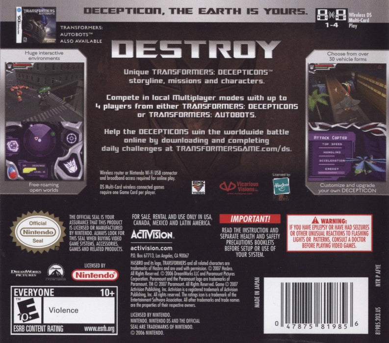 Transformers: Decepticons – Nintendo DS (DS) - for just $0! 