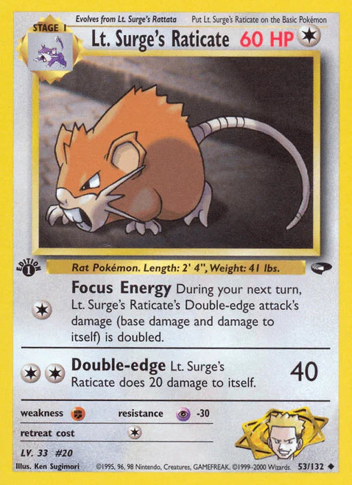 Lt. Surge's Raticate (53/132) [Gym Challenge 1st Edition] - for just $0.90! 