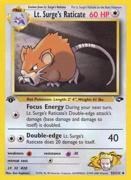 Lt. Surge's Raticate (53/132) [Gym Challenge 1st Edition] - Just $0.80! Shop now at Retro Gaming of Denver