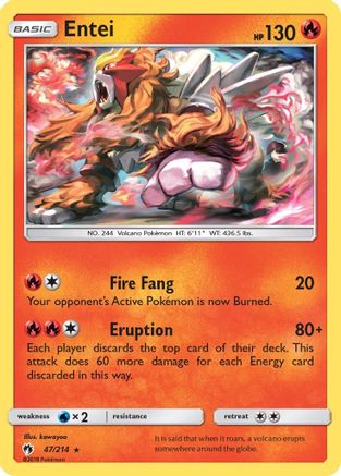 Entei 047/214 - SM  Lost Thunder Reverse Holofoil - for just $0.70! 