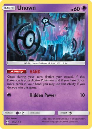 Unown 091/214 - SM  Lost Thunder Reverse Holofoil - for just $0.90! 