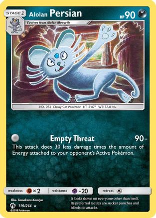 Alolan Persian 119/214 - SM  Lost Thunder Reverse Holofoil - for just $2.43! 