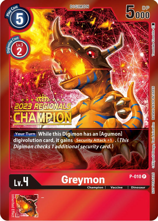 Greymon [P-010] (2023 Regionals Champion) [Promotional Cards] - Just $7! Shop now at Retro Gaming of Denver