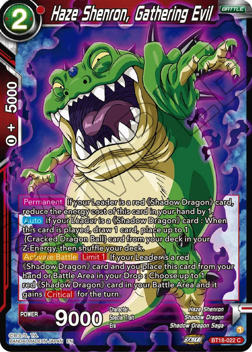 Haze Shenron, Gathering Evil (BT18-022) [Dawn of the Z-Legends] - for just $0.10! 