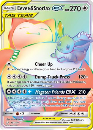 Eevee & Snorlax GX (Secret) 191/181 - SM  Team Up Holofoil - for just $73.04! 