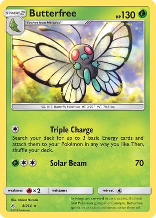 Butterfree 004/214 - SM  Unbroken Bonds Reverse Holofoil - for just $0.40! 