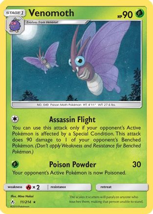 Venomoth 011/214 - SM  Unbroken Bonds Reverse Holofoil - for just $0.25! 
