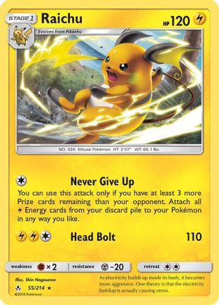 Raichu 055/214 - SM  Unbroken Bonds Reverse Holofoil - for just $0.55! 