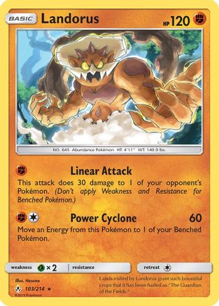 Landorus 103/214 - SM  Unbroken Bonds Reverse Holofoil - for just $0.18! 