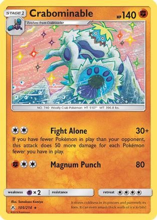Crabominable 105/214 - SM  Unbroken Bonds Reverse Holofoil - for just $0.39! 