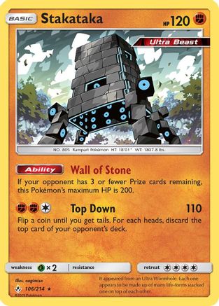 Stakataka 106/214 - SM  Unbroken Bonds Holofoil - for just $0.78! 