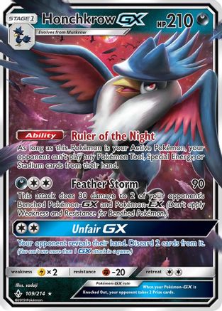 Honchkrow GX 109/214 - SM  Unbroken Bonds Holofoil - for just $0.86! 