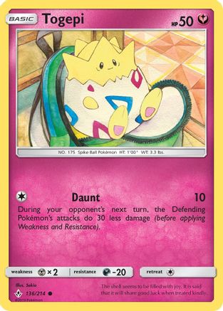 Togepi 136/214 - SM  Unbroken Bonds Reverse Holofoil - for just $1.05! 
