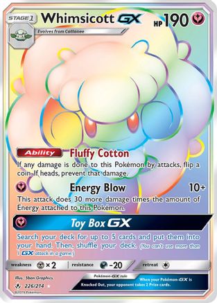 Whimsicott GX (Secret) 226/214 - SM  Unbroken Bonds Holofoil - for just $2.99! 