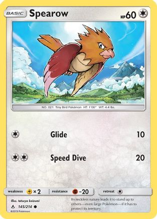 Spearow 145/214 - SM  Unbroken Bonds Reverse Holofoil - for just $0.16! 