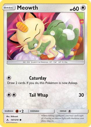 Meowth 147/214 - SM  Unbroken Bonds Reverse Holofoil - for just $0.50! 