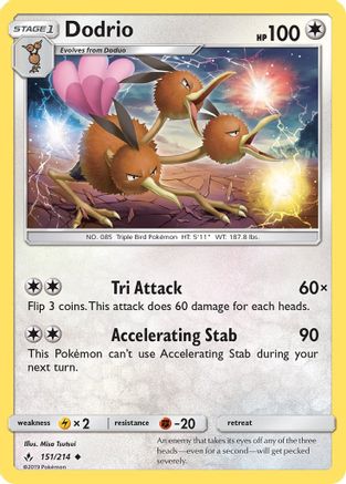 Dodrio 151/214 - SM  Unbroken Bonds Reverse Holofoil - for just $0.28! 