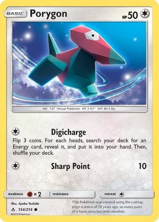 Porygon 154/214 - SM  Unbroken Bonds Reverse Holofoil - for just $0.20! 