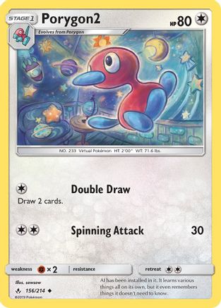Porygon2 156/214 - SM  Unbroken Bonds Reverse Holofoil - for just $0.69! 