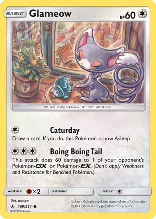 Glameow 159/214 - SM  Unbroken Bonds Reverse Holofoil - for just $0.20! 