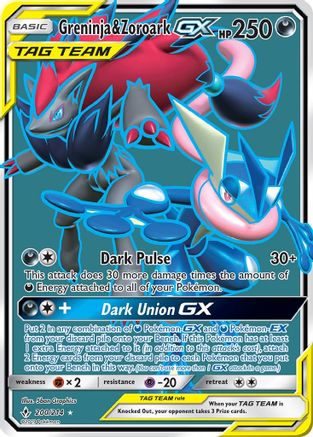 Greninja & Zoroark GX  (Full Art) 200/214 - SM  Unbroken Bonds Holofoil - for just $33.65! 