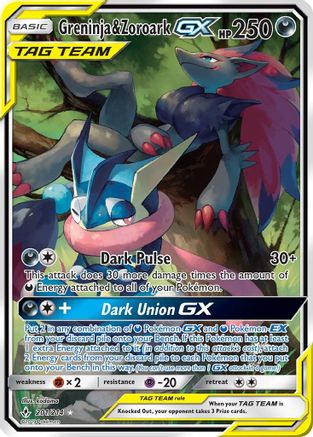 Greninja & Zoroark GX  (Alternate Full Art) 201/214 - SM  Unbroken Bonds Holofoil - for just $124.20! 