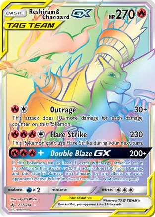Reshiram & Charizard GX (Secret) 217/214 - SM  Unbroken Bonds Holofoil - for just $114.99! 