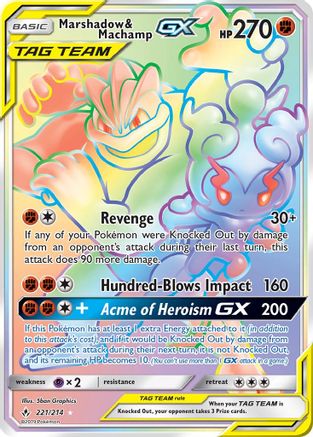 Marshadow & Machamp GX (Secret) 221/214 - SM  Unbroken Bonds Holofoil - for just $27.93! 